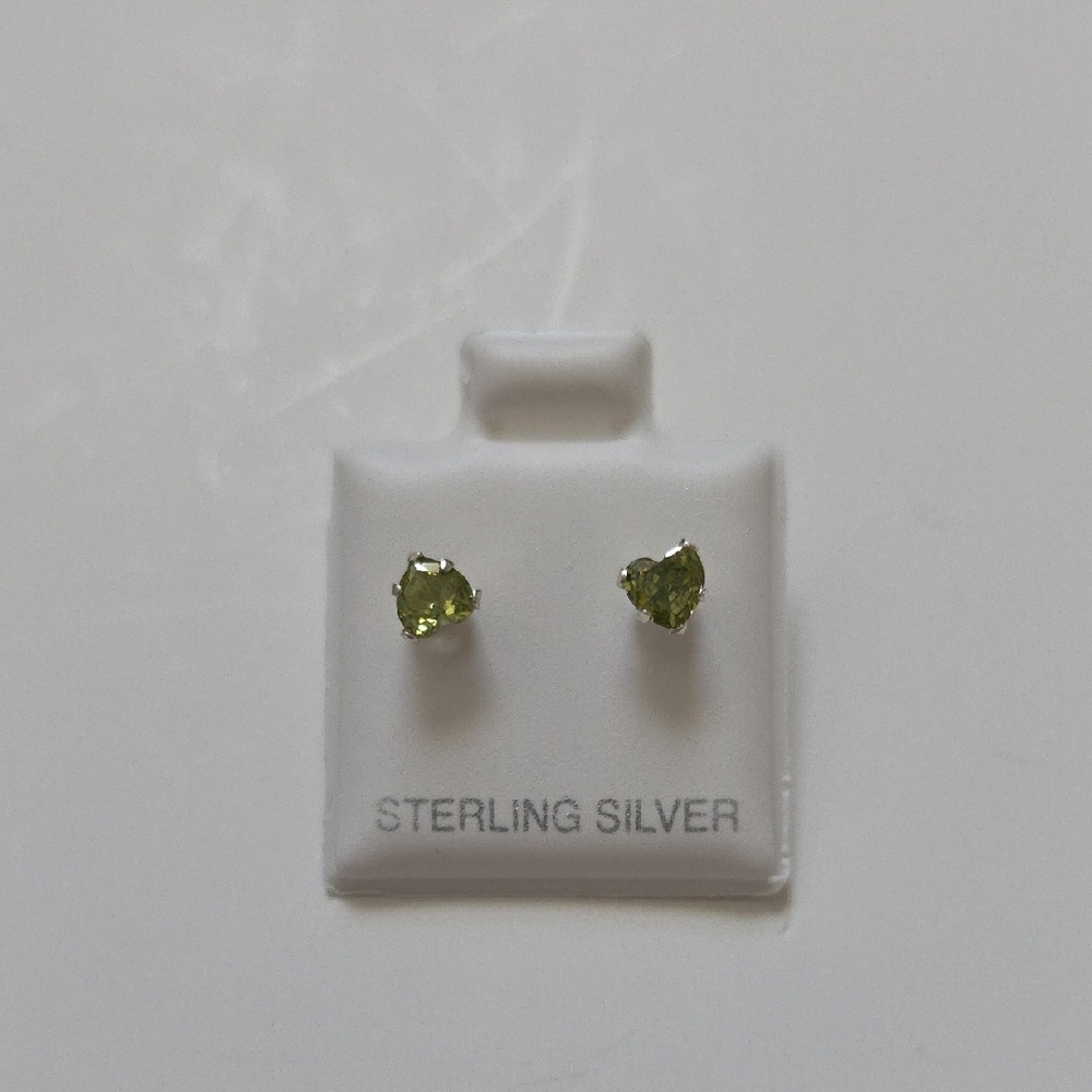 Sterling Silver Heart Stud Earrings with Green Stones